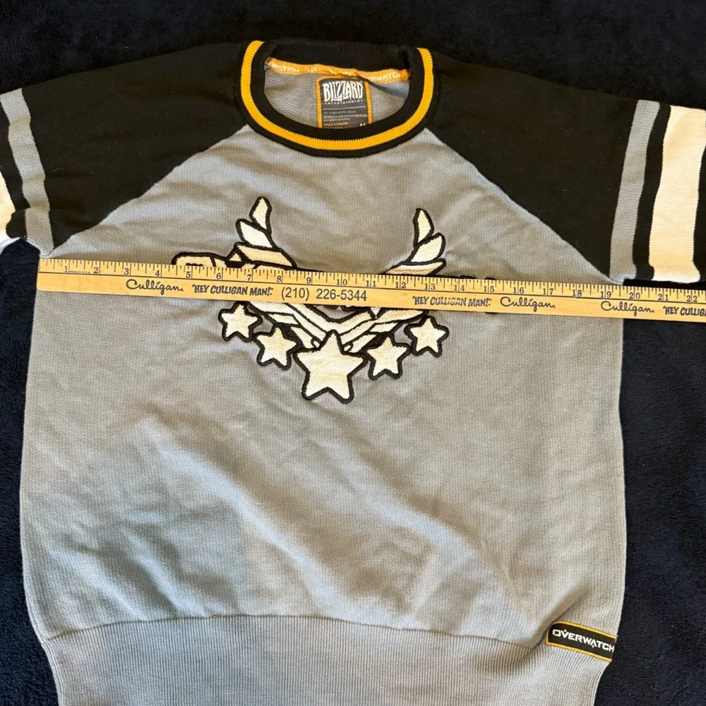 Blizzard Overwatch Men Grey Black Knit Sweater Embroidered Logo Size M‎ 2018